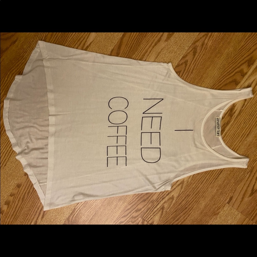 Jonathan Saint "I NEED COFFEE" high/low Tank size SMALL